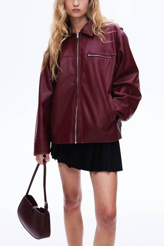 EB | Revers Langarm Pocket Reißverschluss Lederjacke