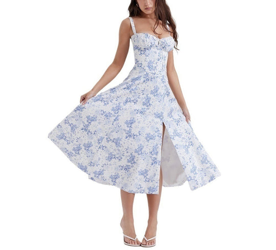 EB | Floraler Strapsrock mit Schnürsenkeln und Neckholder mit hohem Schlitz