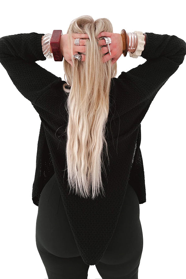 EB | Gemütlicher Gestrickter Mittellanger Cardigan mit Langen Ärmeln