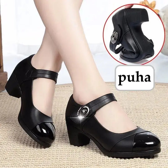 Damen Schuhe mit runder Spitze aus Leder EB