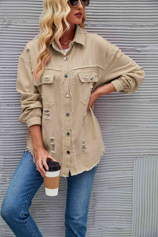 EB | Zerrissene Rohsaum-Denimjacke