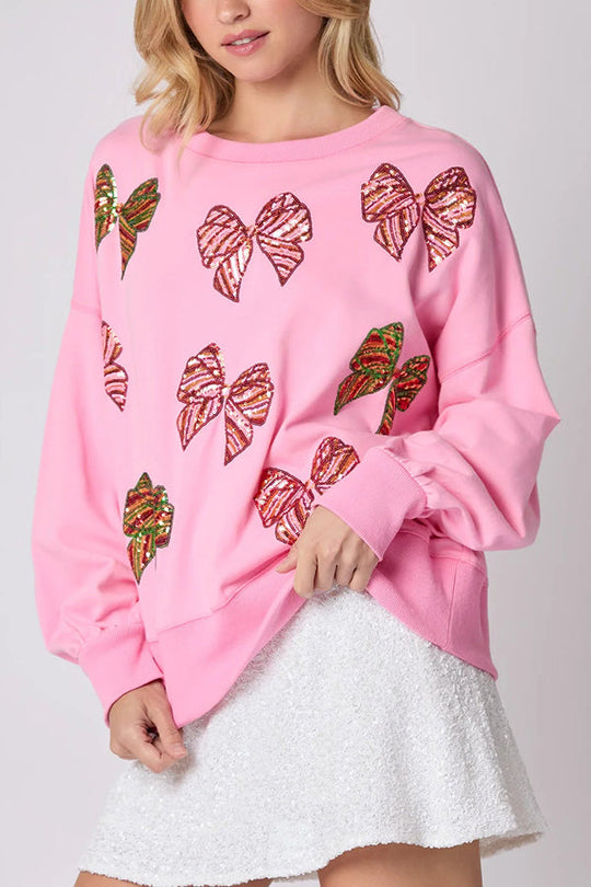 EB | Weihnachtsbogen Pailletten Lockere Freizeit Langarm Sweatshirt