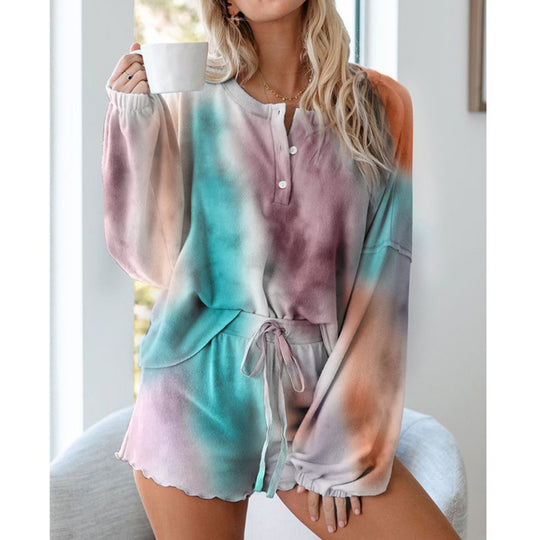 EB | Batik bedrucktes Langarm-Shorts-Set