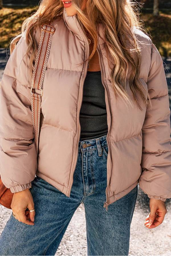 EB | Rosa Volle Reißverschluss Gesteppt Pufferjacke