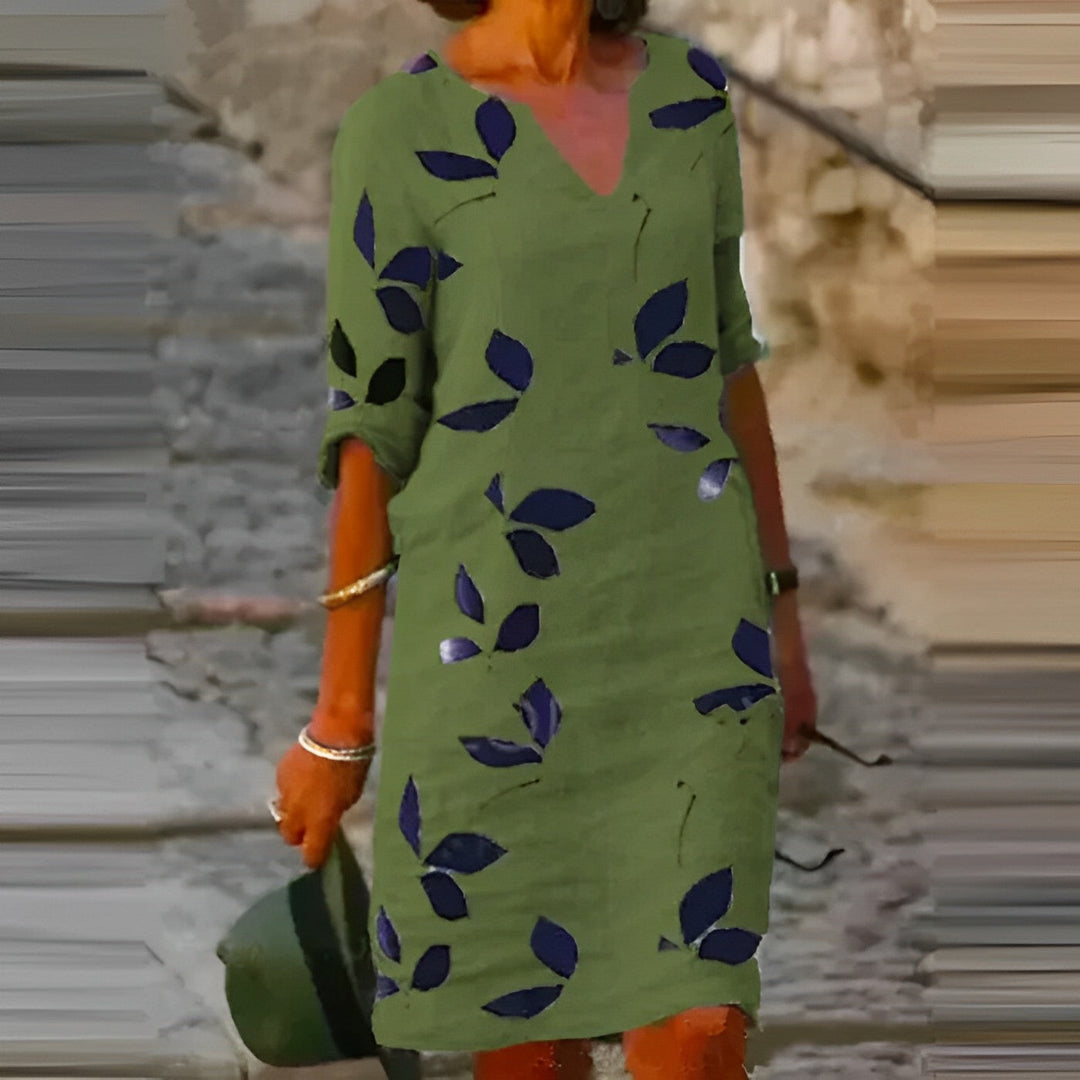 EB | Atemberaubendes Damen-Sommerkleid mit Blätterdruck