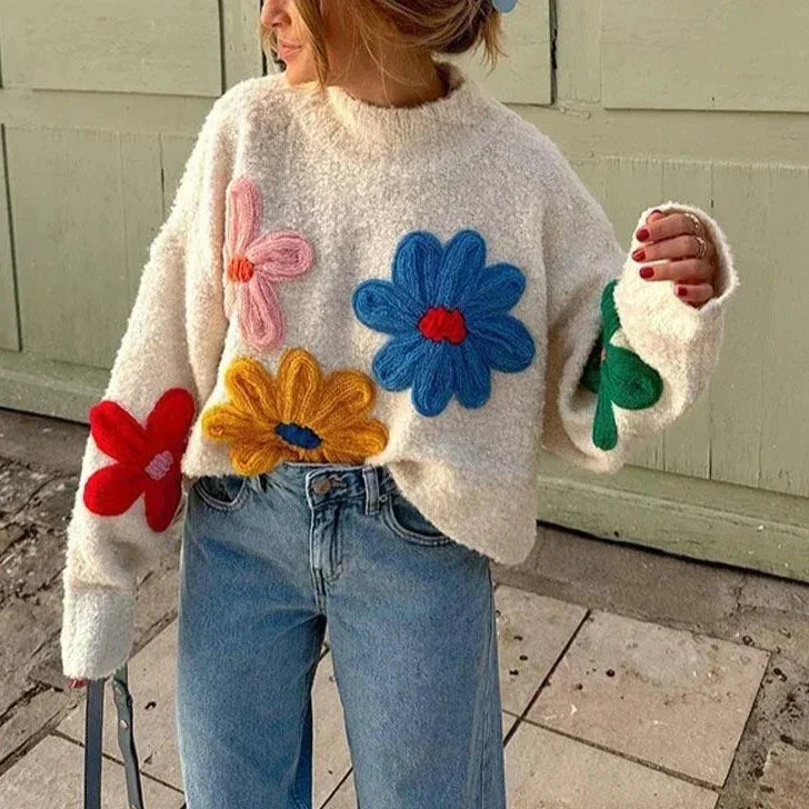 EB | Eleganter Blumenkunst Pullover für Einen Gemütlichen Saisonalen Stil