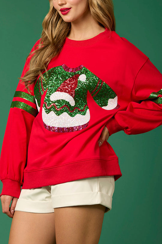 EB | Weihnachts-Pailletten-Rundhals-Lässiger Sweatshirt