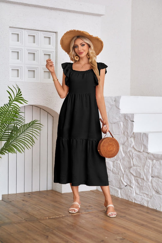 EB | Kleid mit plissiertem Saum und eckigem Ausschnitt, schulterfrei