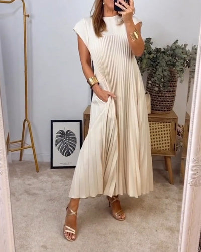 EB | Elegantes Plissee-Kleid Einfarbig Ärmellos