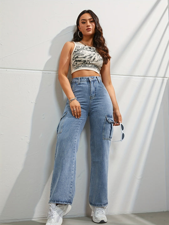 EB | Hochgeschnittene Denim Cargo-Hose