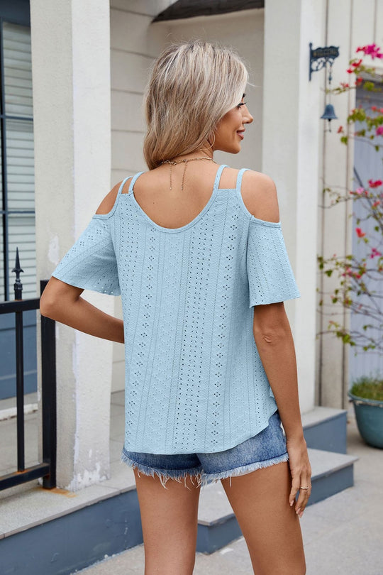 EB | Schulterfreies T-Shirt mit V-Ausschnitt