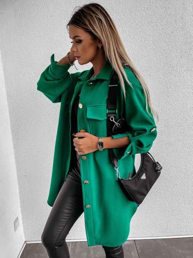 EB | lange Hemdbluse mit Knöpfen, Wollkragen und Revers