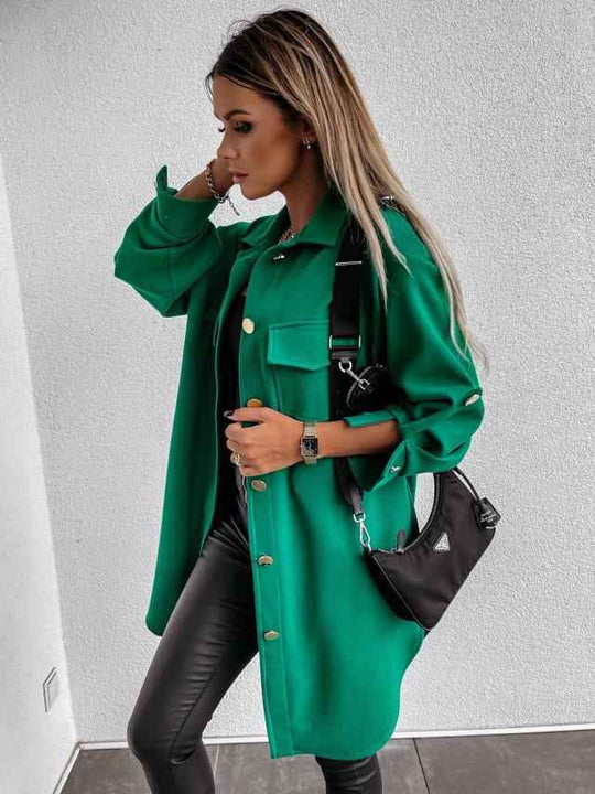 EB | lange Hemdbluse mit Knöpfen, Wollkragen und Revers