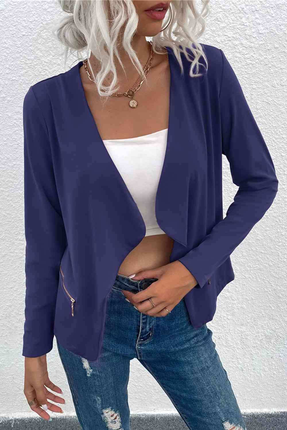 EB | Offene Frontreißverschluss-Taschen-Cardigan