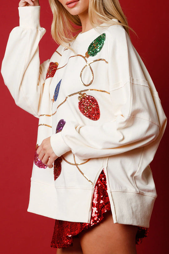 EB | Weihnachtslichter Pailletten Schlitz Pullover Sweatshirt