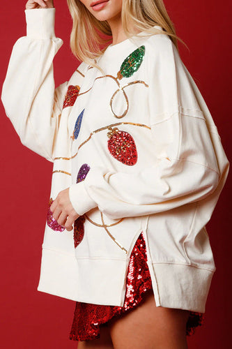 EB | Weihnachtslichter Pailletten Schlitz Pullover Sweatshirt