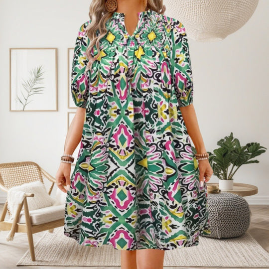 EB | Bohemian Women 's Fashion Bedrucktes Kleid mit V-Ausschnitt