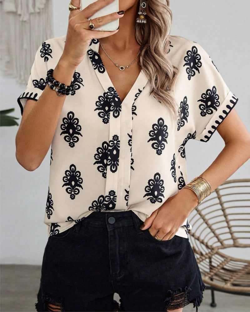 EB | Kurzärmlige Elegante Bluse mit Druck
