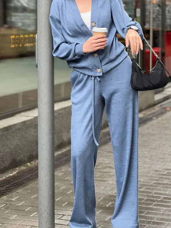 EB | lässiges V-Ausschnitt Pullover- und Hose-Set