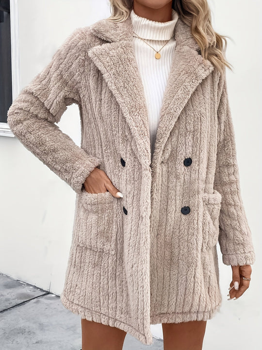EB | Doppelknopf-plüschjacke mit Reverskragen Polyester Weich und Warm