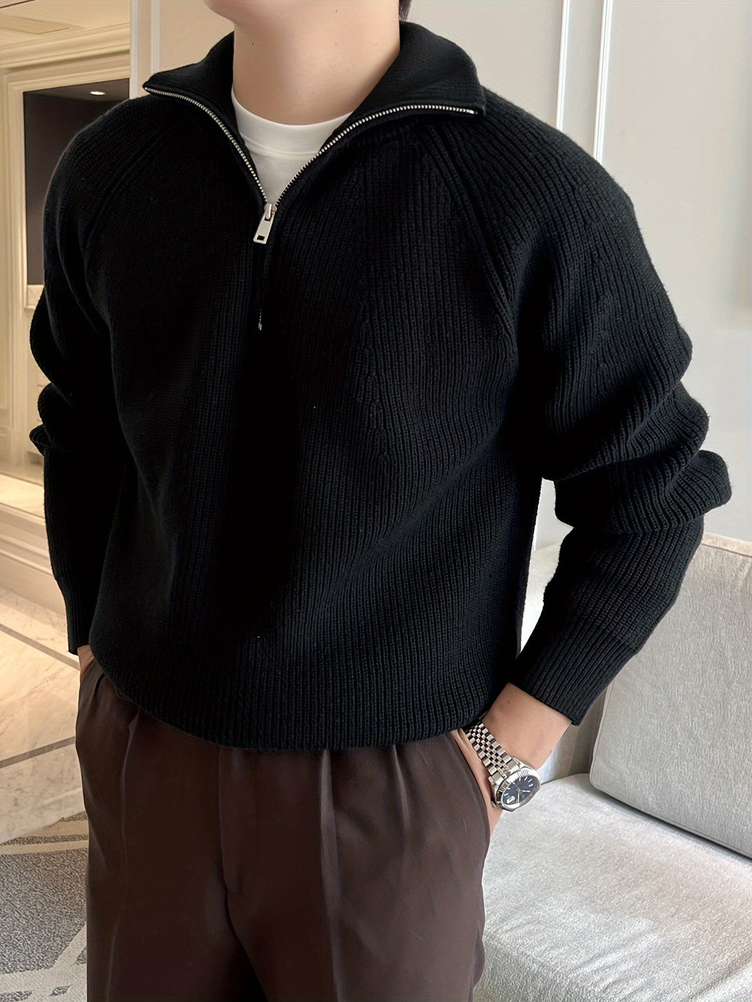 EB | Strickjacke mit Reißverschluss und Hohem Kragen Weich und Komfortabel Acryl