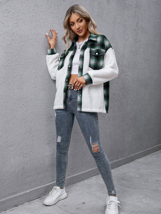 EB | Karierte Kragenknopf Jacke