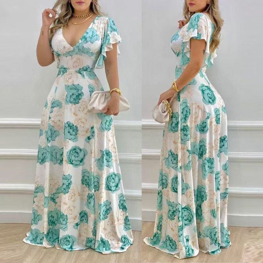 EB | V-Ausschnitt Temperament elegant große Größe gedruckt Kleid