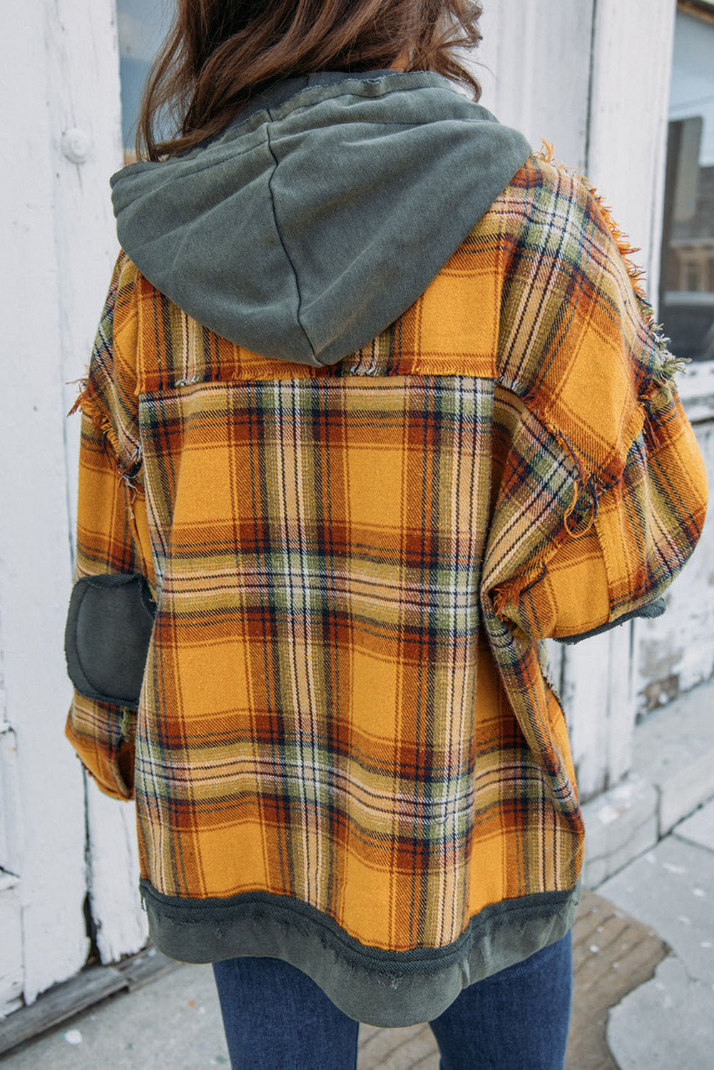 EB | Karierte Jacke mit Kapuze und Rohen Kanten Baumwolle Lässig und Trendy