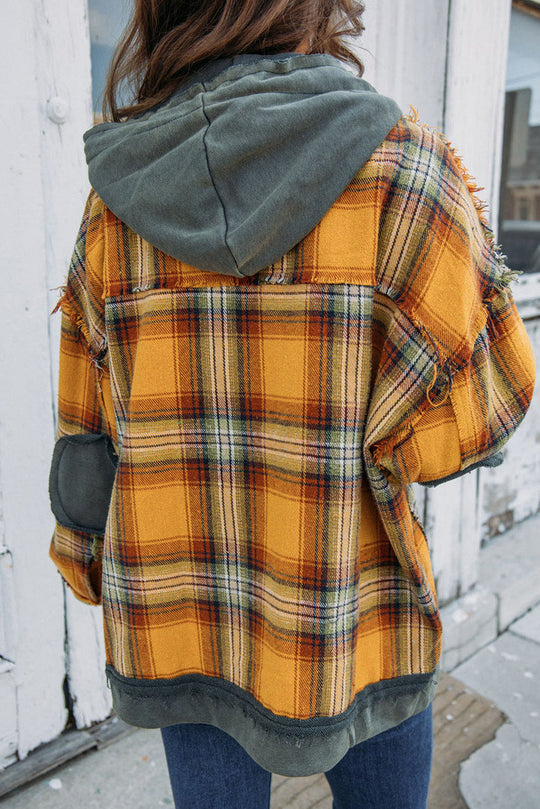 EB | Karierte Jacke mit Kapuze und Rohen Kanten Baumwolle Lässig und Trendy