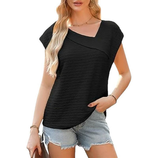 EB | T-Shirt mit schrägem Ausschnitt und kurzen Ärmeln