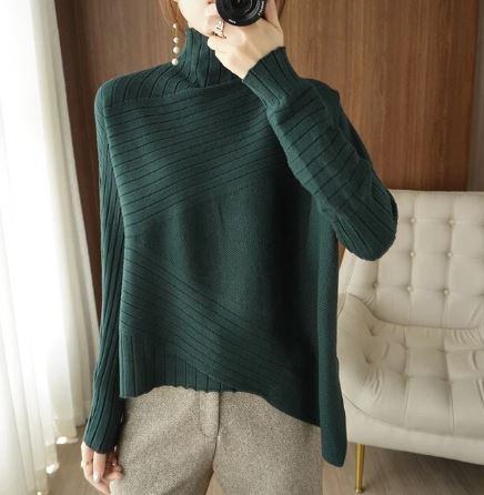 EB | Sweater - Gemütlicher asymmetrischer Ripp-Turtleneck-Pullover