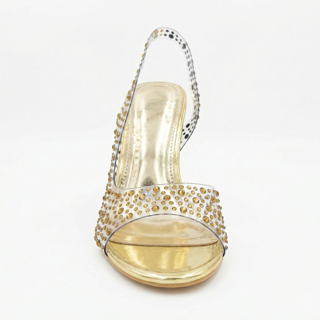 Damen Glamouröse High Heel Sandalen mit funkelndem Strassbesatz EB