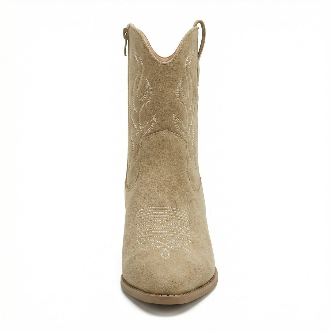 EB | Cowboy Stiefel Retro Chunky Heel Spitzstiefel mit Stylischem Seitenreißverschluss