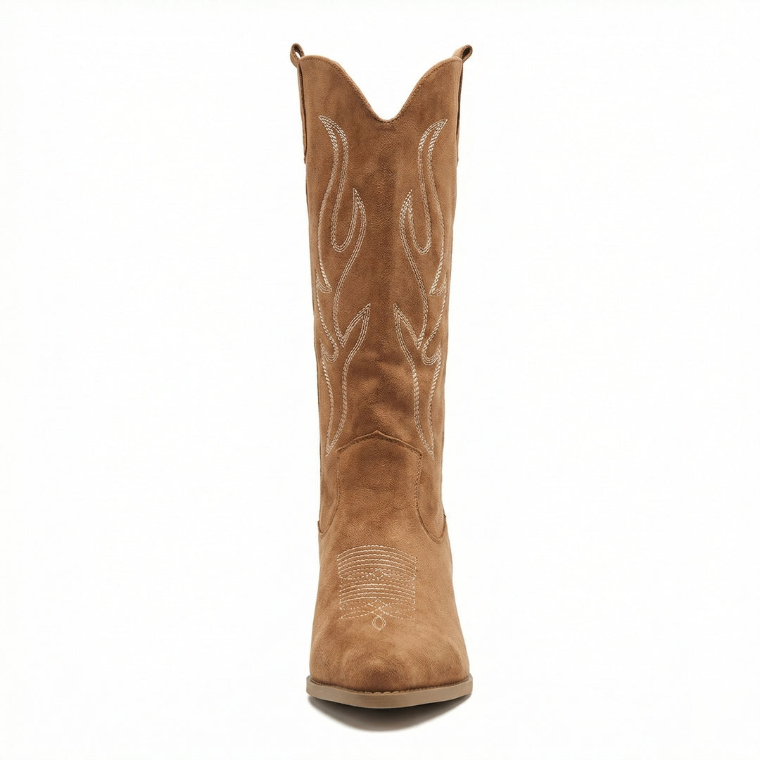 EB | Cowboy Stiefel Retro Chunky Heel Spitzstiefel mit Stylischem Seitenreißverschluss