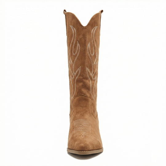 EB | Cowboy Stiefel Retro Chunky Heel Spitzstiefel mit Stylischem Seitenreißverschluss