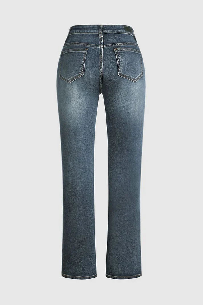 EB | Mittel Taille Flamingo Bestickte Jeans