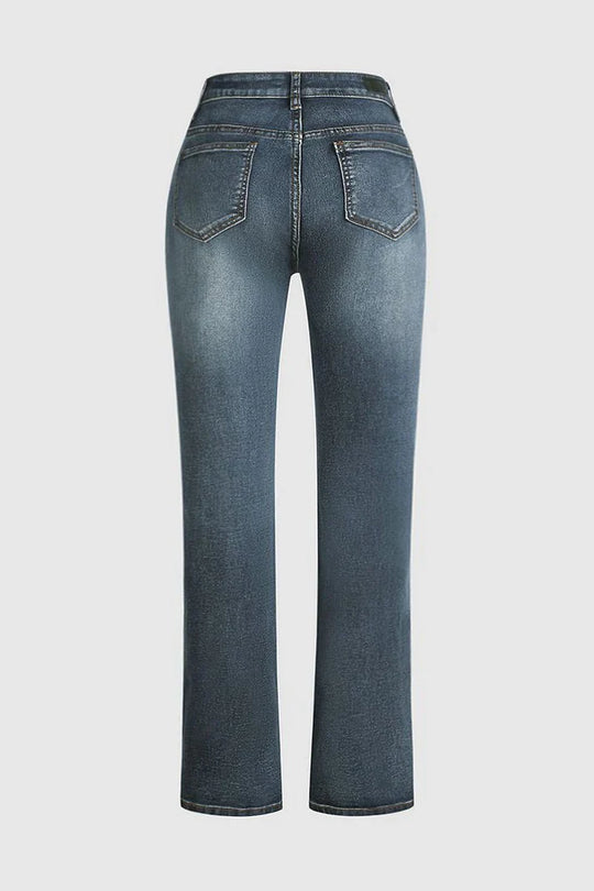 EB | Mittel Taille Flamingo Bestickte Jeans
