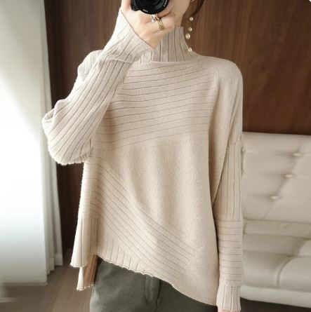 EB | Sweater - Gemütlicher asymmetrischer Ripp-Turtleneck-Pullover