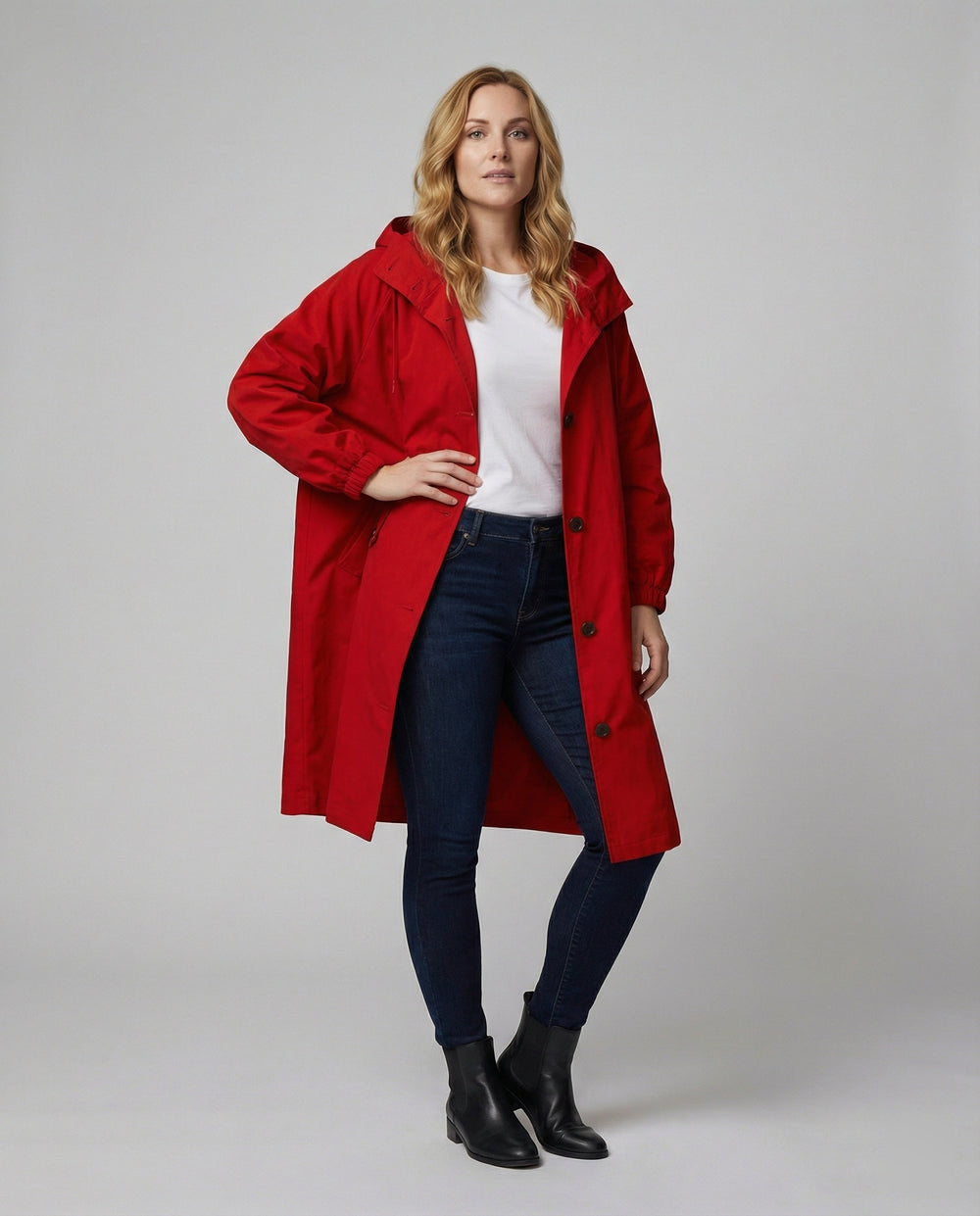 EB | stilvolle lange Damenjacke mit Kapuze