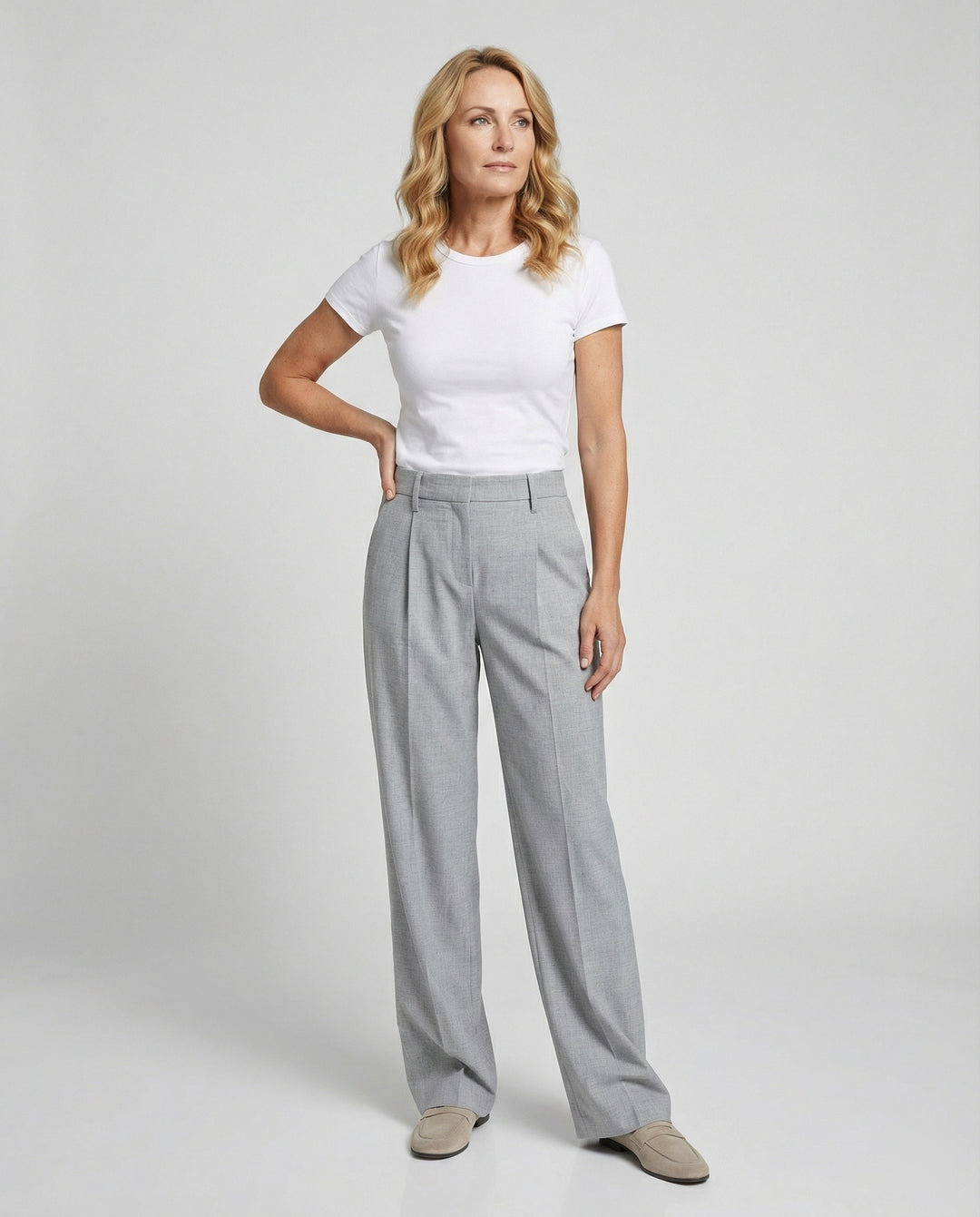 Anzughose Weit High Waist Mit Bügelfalte Damen