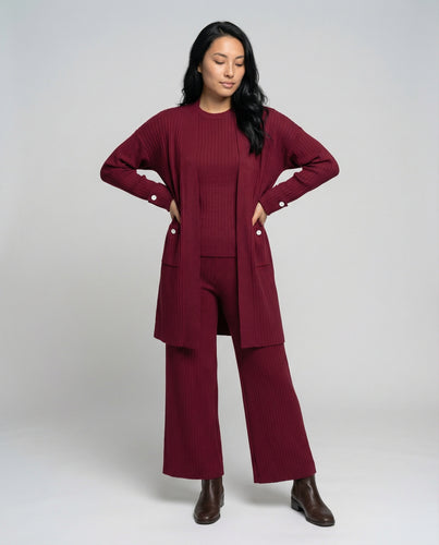 Damen Strick-Loungewear Set mit langen Ärmeln und praktischen Taschen EB