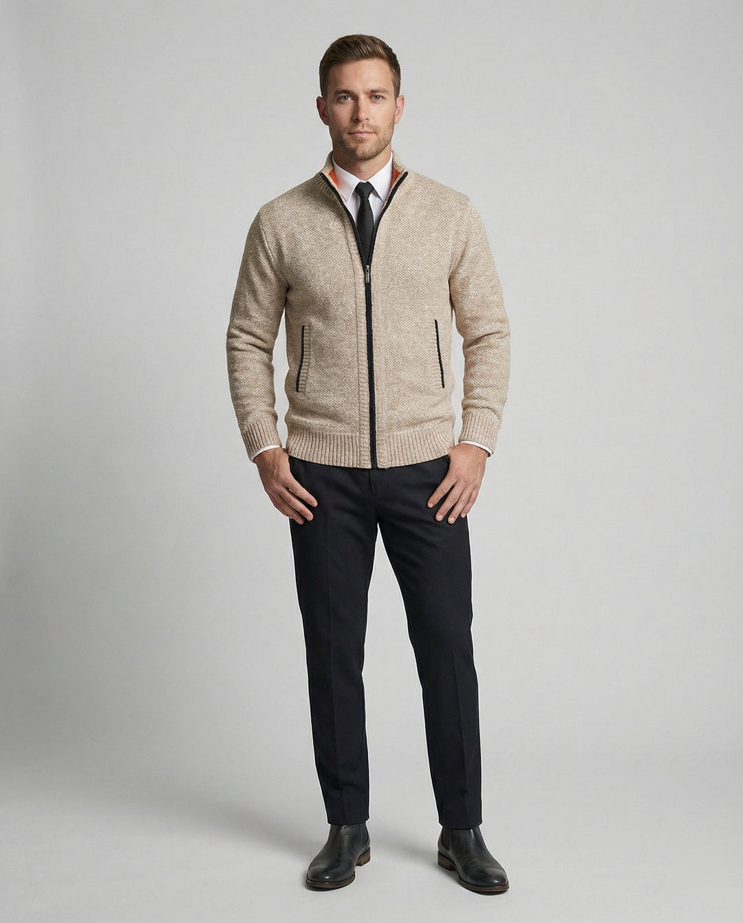 Herren Strickjacke mit hohem Kragen und elegantem Reißverschluss EB