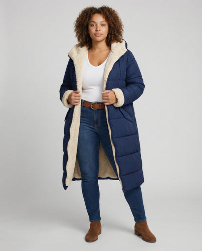 Damen lange, gefütterte Winterjacke mit Fleece-Futter EB