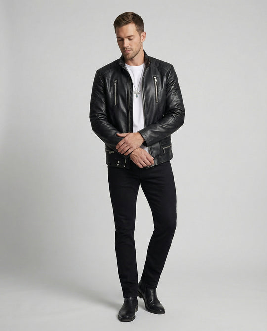 Herren Kunstlederjacke mit asymmetrischem Reißverschluss EB