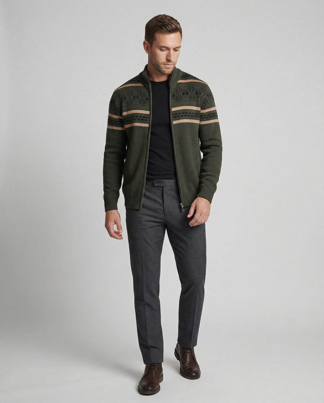 Herren Strickjacke mit modernem Zipper-Design und Muster EB