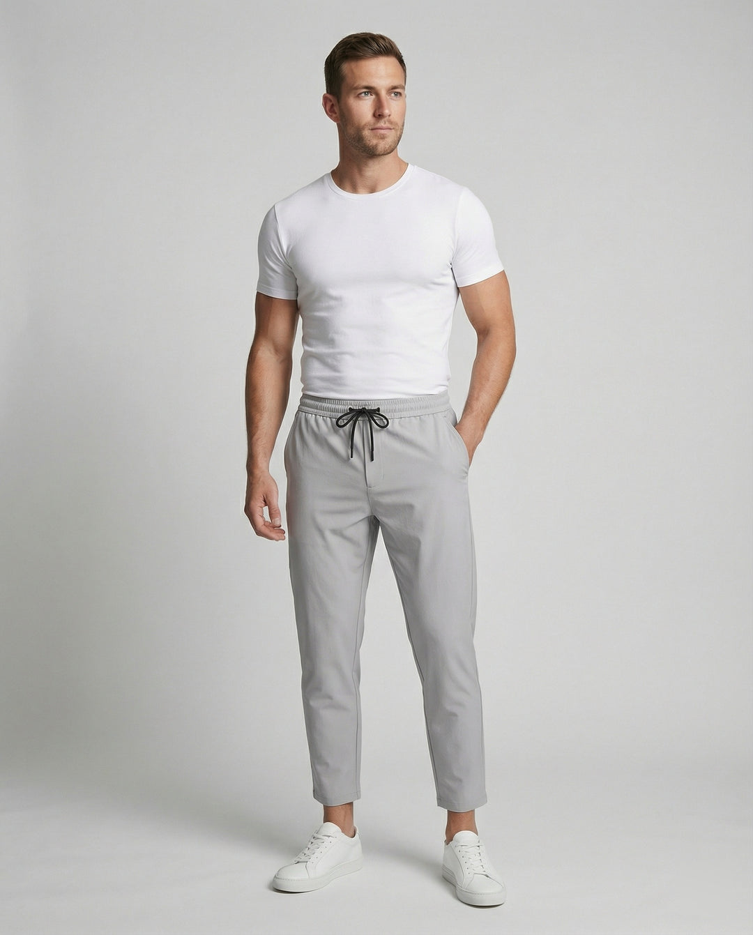 Herren leichte Freizeit-Hose mit verstellbarem Bund und modernen Seitentaschen EB
