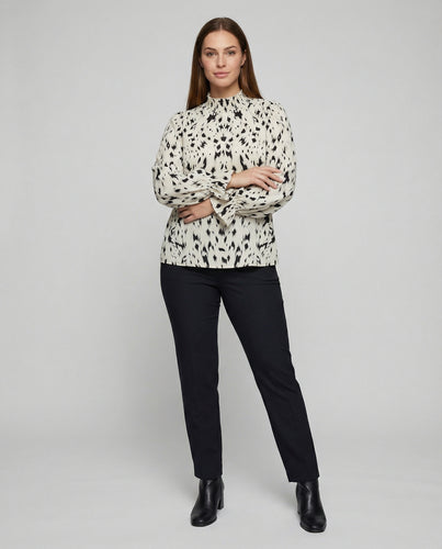 Damen elegante Bluse mit Rüschensaum und stilvollem Tiermuster EB