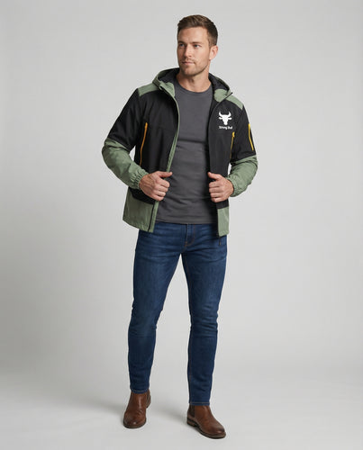 EB | Herrenjacke mit Reißverschluss, Kapuze und Farbblockdesign