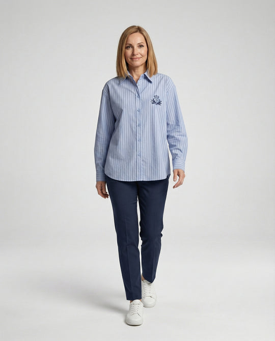 Damen Bluse mit Streifen und klassischem Kragen