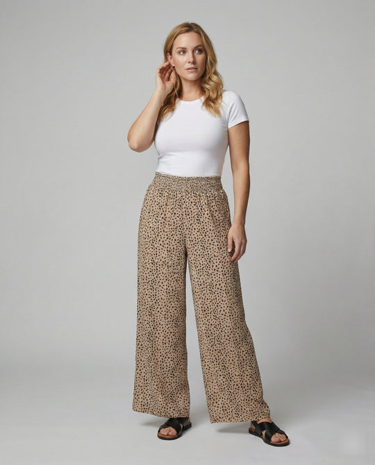 Damen weite Leinenhose mit elastischem Bund und lässigem Schnitt EB